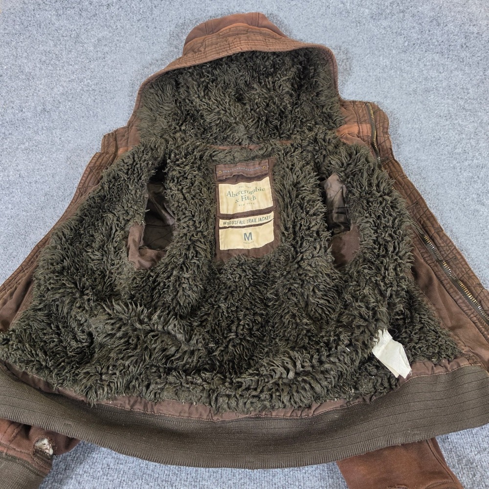 Abercrombie & Fitch Woodsfall Trail Jacket Brown Sherpa Lined Hooded Mens Medium